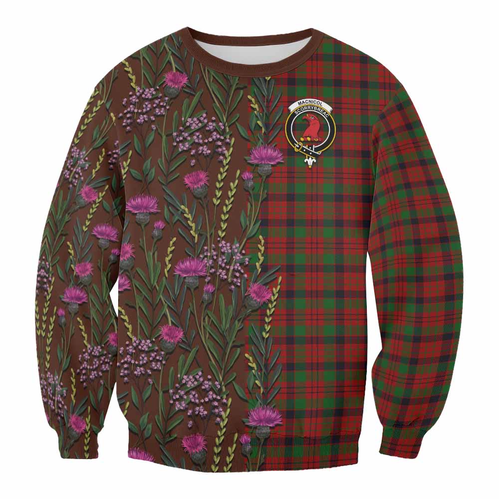 MacNicol (McNicol) Family Crest Tartan Sweatshirt Scottish Thistle Flower Pattern Half Style - Tartan Vibes Clothing