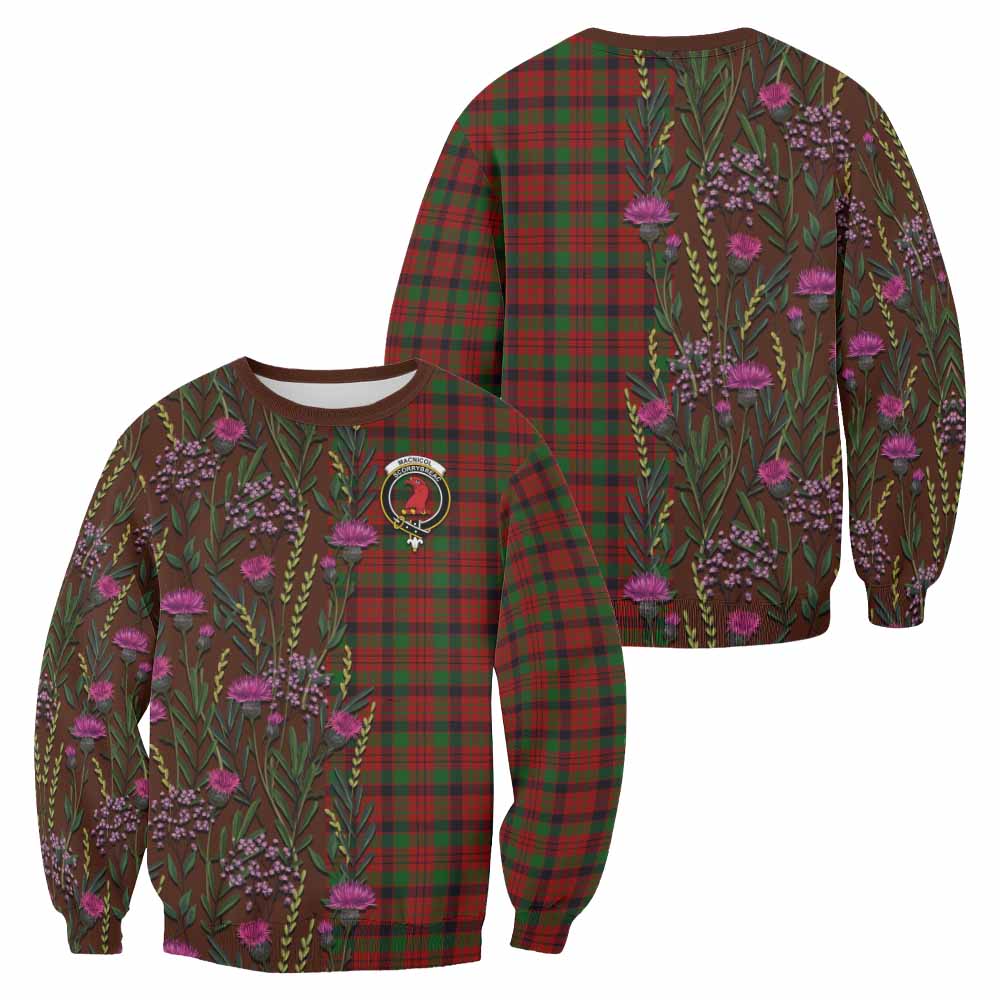 MacNicol (McNicol) Family Crest Tartan Sweatshirt Scottish Thistle Flower Pattern Half Style - Tartan Vibes Clothing