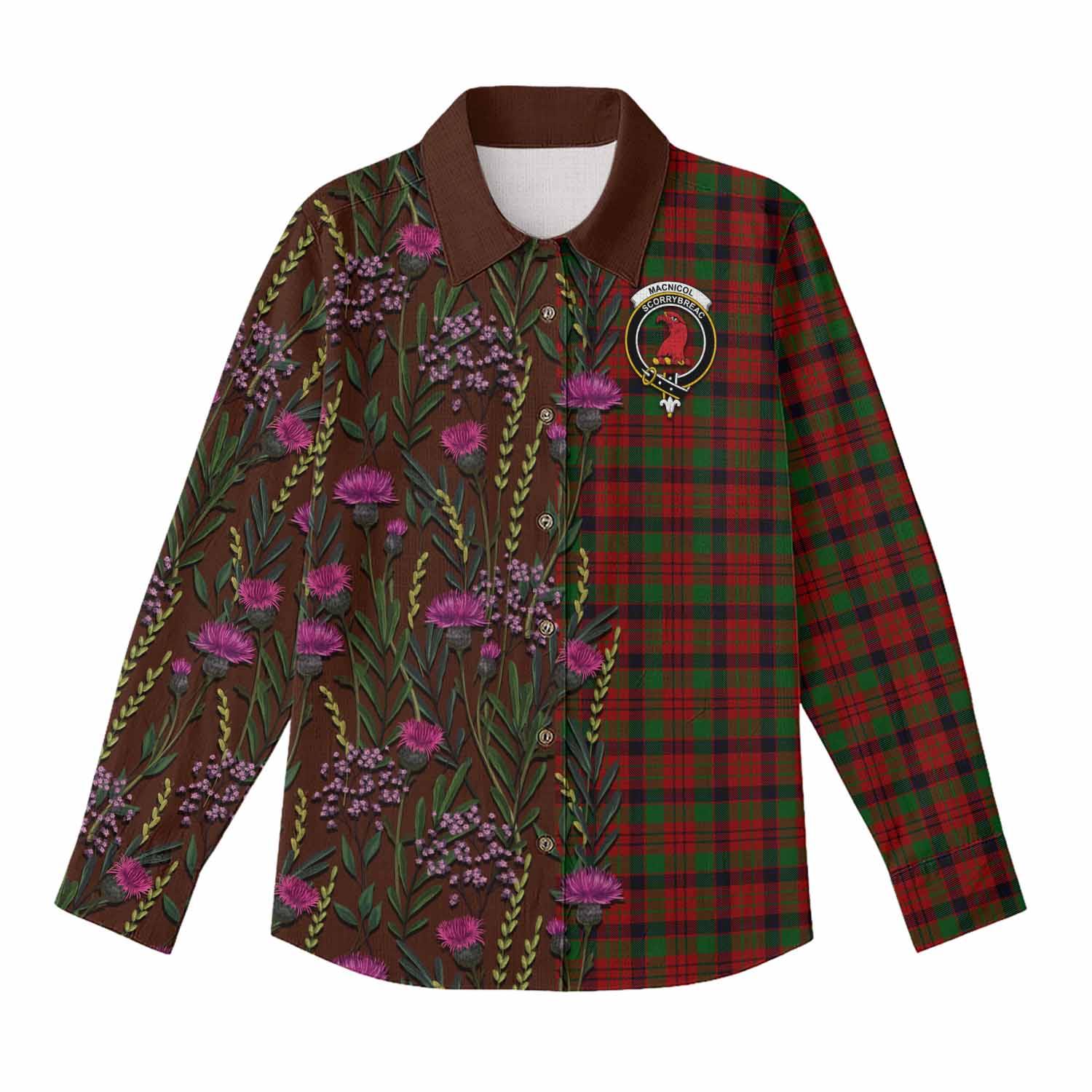 MacNicol (McNicol) Family Crest Tartan Women Casual Shirt Scottish Thistle Flower Pattern Half Style - Tartan Vibes Clothing