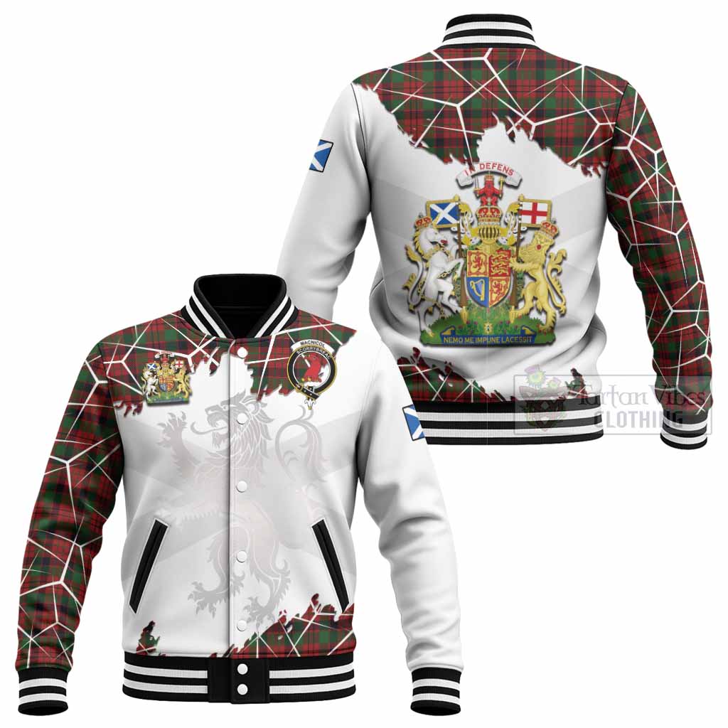MacNicol (McNicol) Tartan Baseball Jacket with Family Crest and Lion Rampant Grunge Style