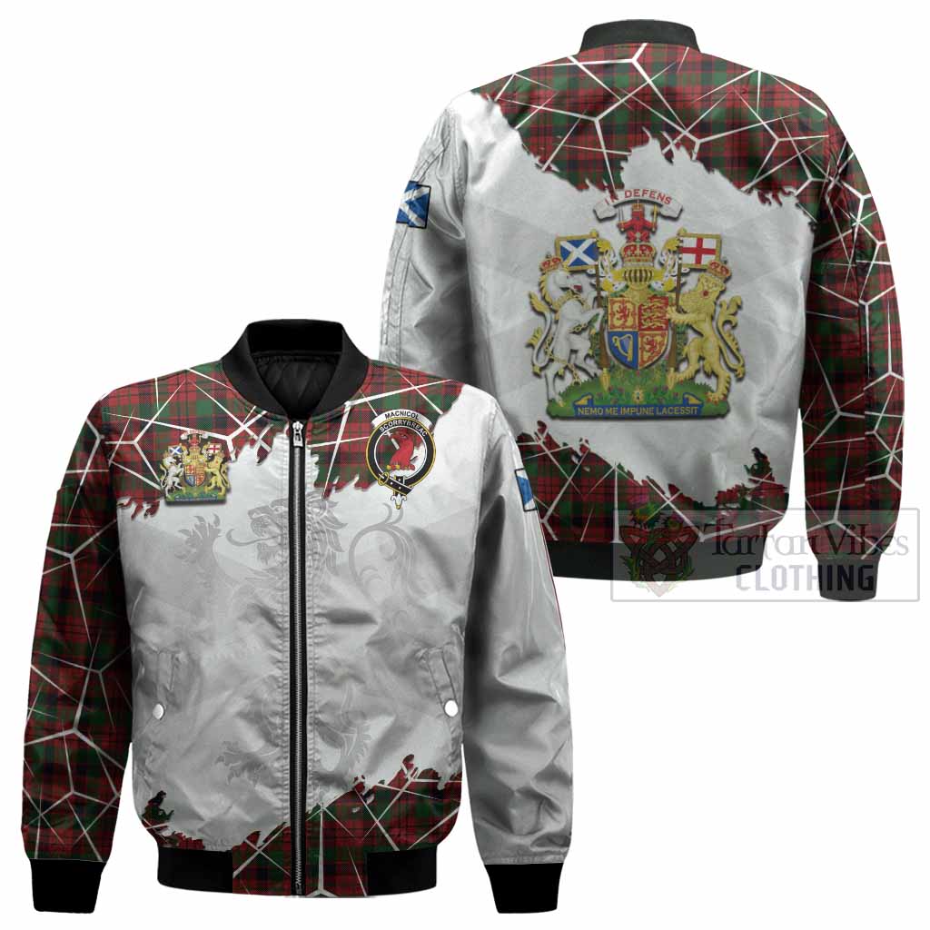 MacNicol (McNicol) Tartan Bomber Jacket with Family Crest and Lion Rampant Grunge Style