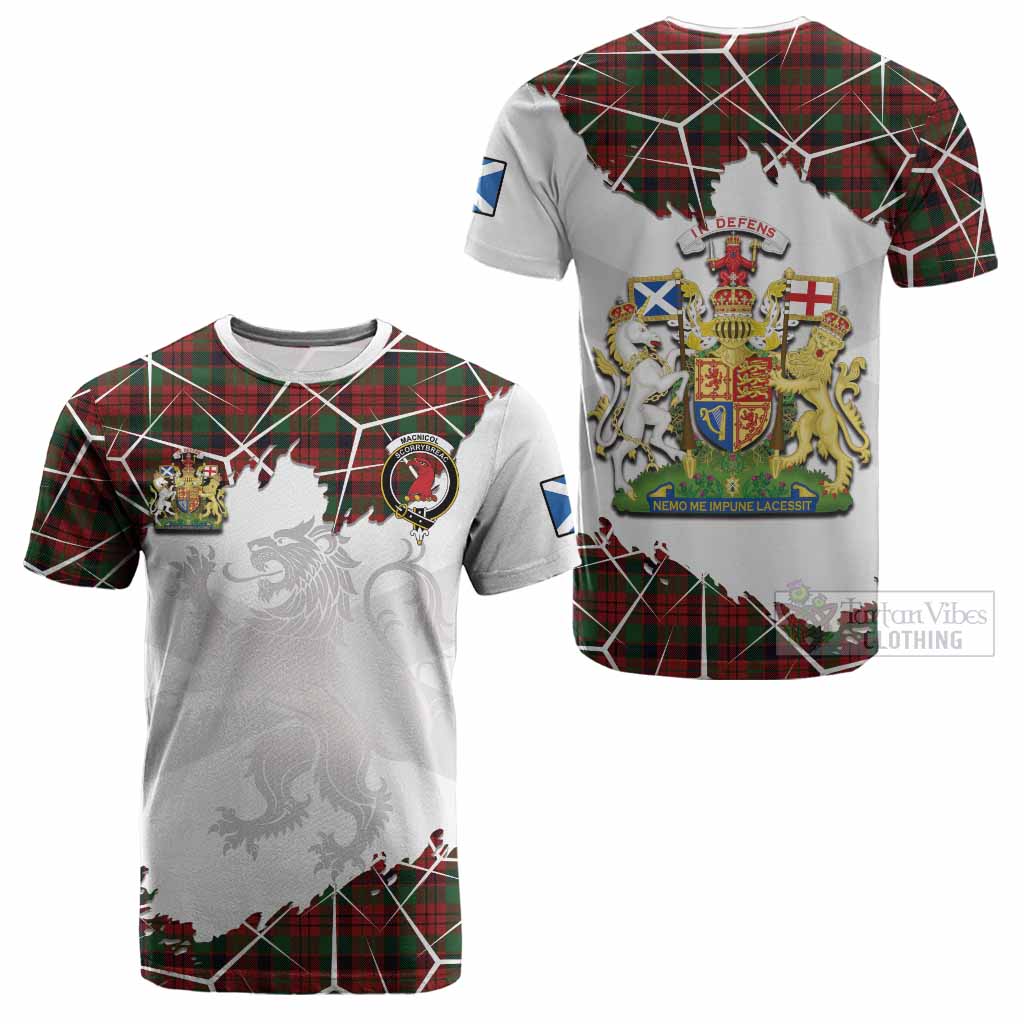 MacNicol (McNicol) Tartan Cotton T-shirt with Family Crest and Lion Rampant Grunge Style