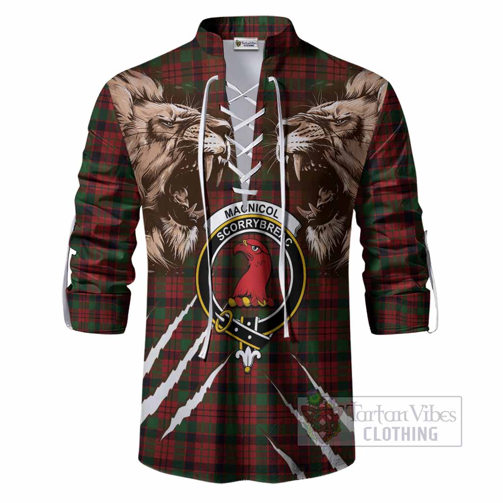 MacNicol (McNicol) Tartan Crest Ghillie Shirt Ferocious Lion Style