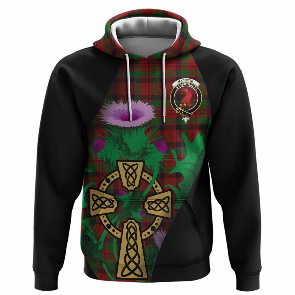 MacNicol (McNicol) Tartan Crest Hoodie Celtic Cross Thistle Flowers