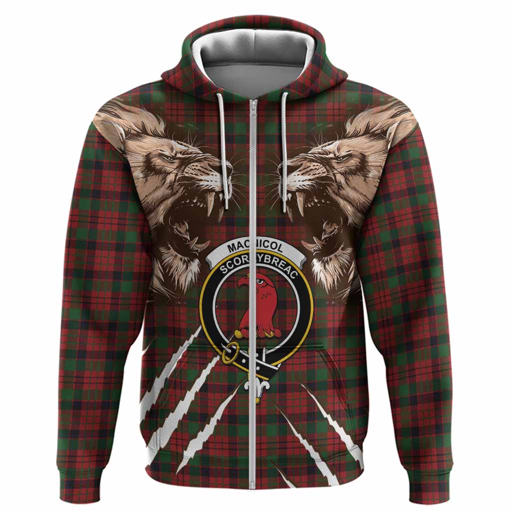 MacNicol (McNicol) Tartan Crest Hoodie Ferocious Lion Style