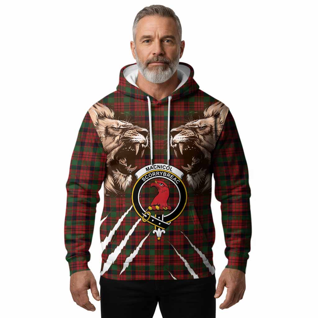 MacNicol (McNicol) Tartan Crest Hoodie Ferocious Lion Style