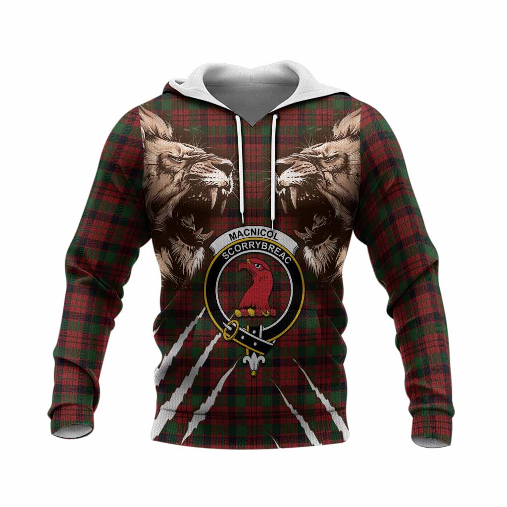 MacNicol (McNicol) Tartan Crest Knitted Hoodie Ferocious Lion Style