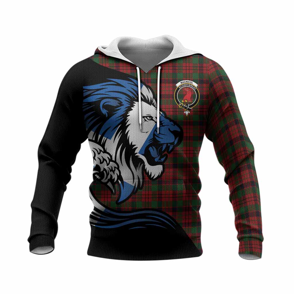 MacNicol (McNicol) Tartan Crest Knitted Hoodie Scottish Golden Lions Wave Flow