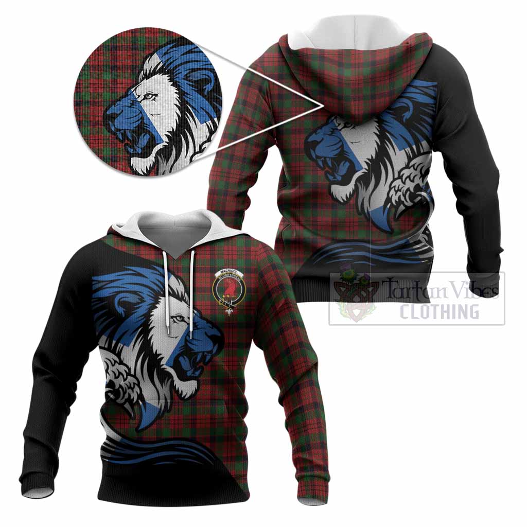 MacNicol (McNicol) Tartan Crest Knitted Hoodie Scottish Golden Lions Wave Flow