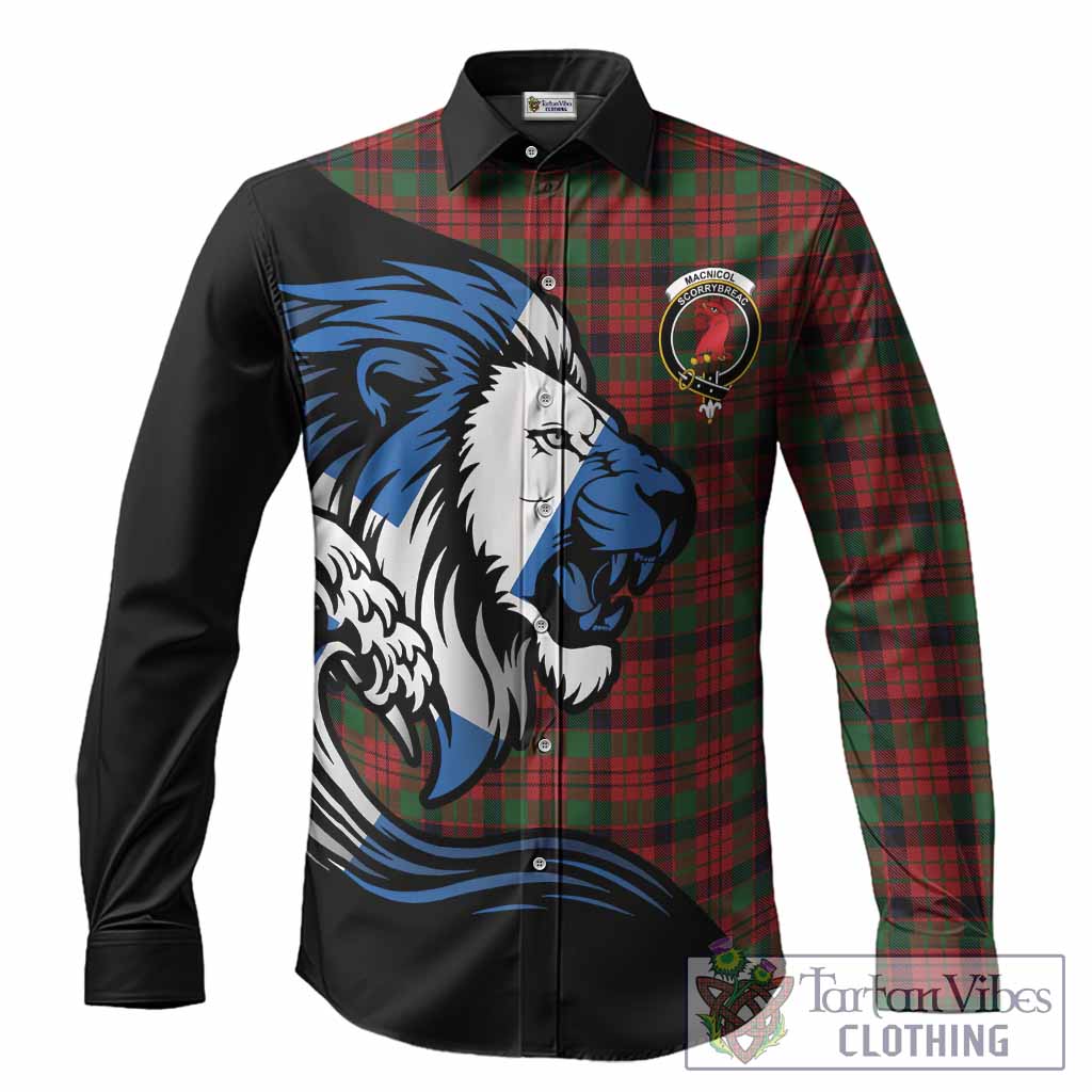 MacNicol (McNicol) Tartan Crest Long Sleeve Button Shirts Scottish Golden Lions Wave Flow
