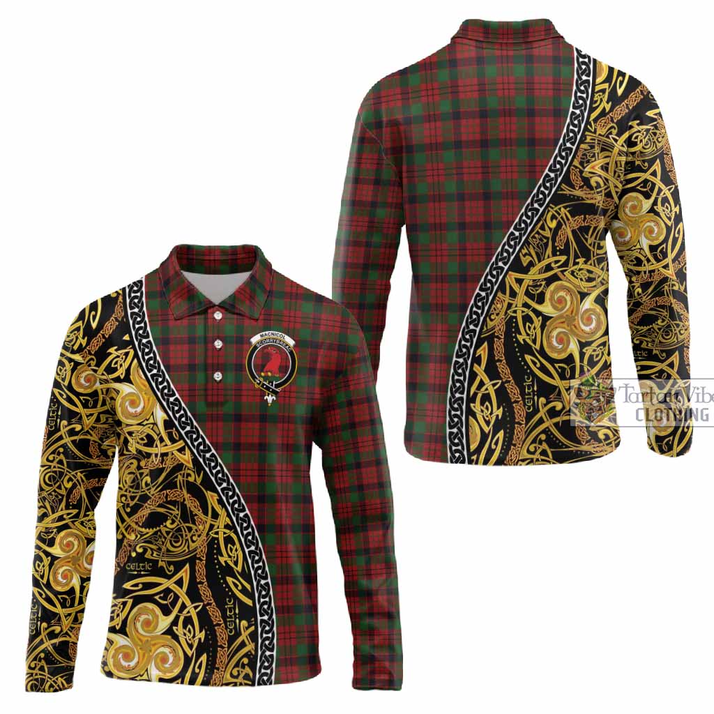 MacNicol (McNicol) Tartan Crest Long Sleeve Polo Shirt Celtic Knot and Triple Trickle Spiral Symbols