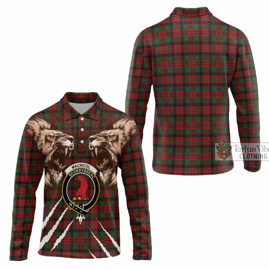 MacNicol (McNicol) Tartan Crest Long Sleeve Polo Shirt Ferocious Lion Style