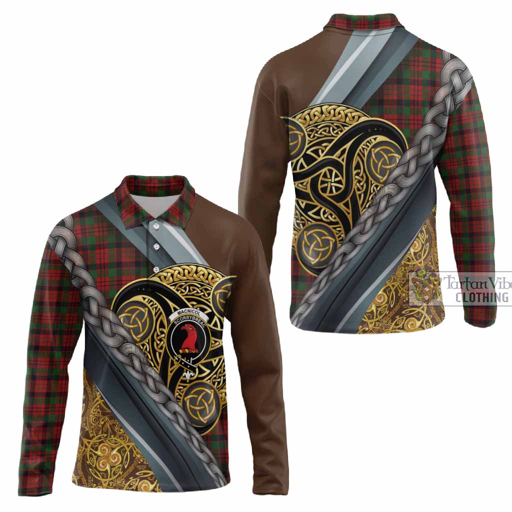 MacNicol (McNicol) Tartan Crest Long Sleeve Polo Shirt Scottish Triskele Celtic