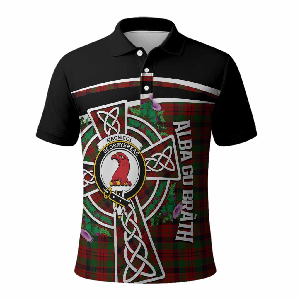 MacNicol (McNicol) Tartan Crest Polo Shirt Scottish Thistle Celtic Cross Alba Gu Brath