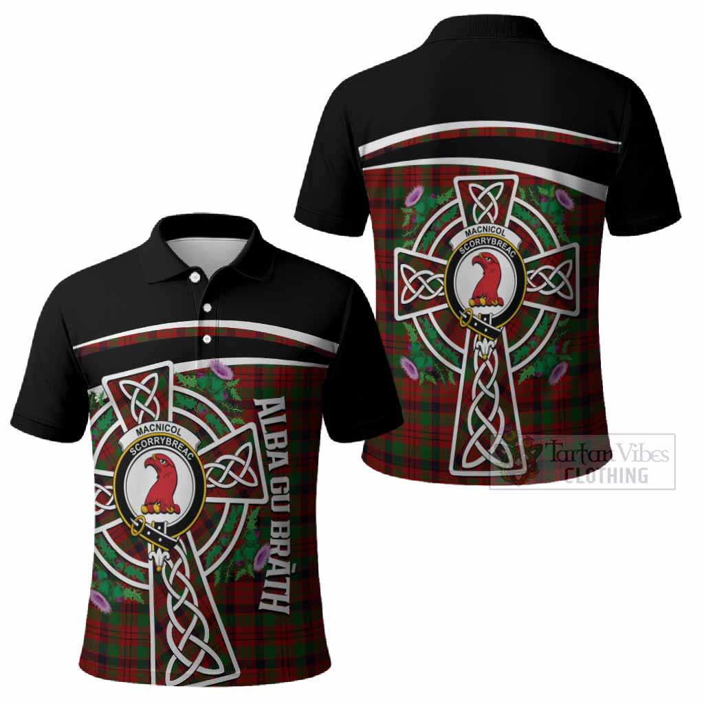 MacNicol (McNicol) Tartan Crest Polo Shirt Scottish Thistle Celtic Cross Alba Gu Brath