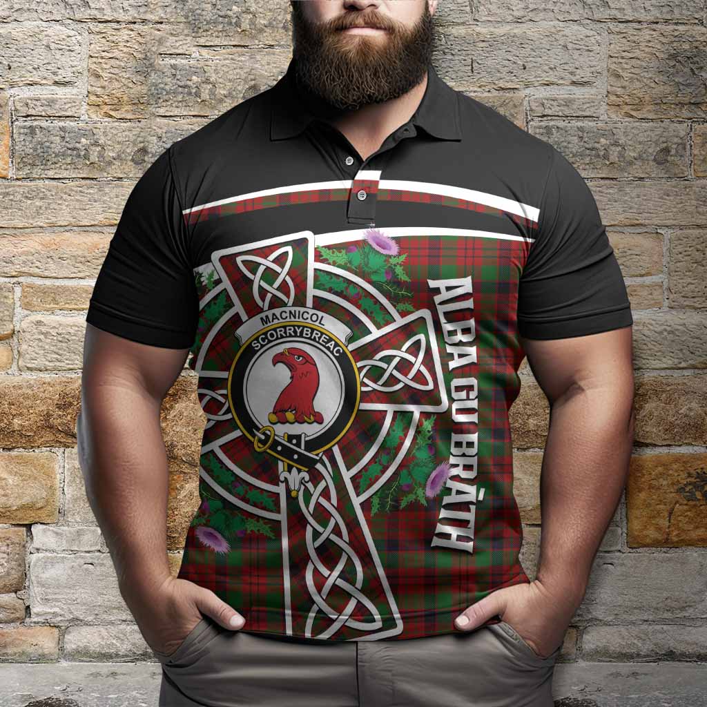 MacNicol (McNicol) Tartan Crest Polo Shirt Scottish Thistle Celtic Cross Alba Gu Brath