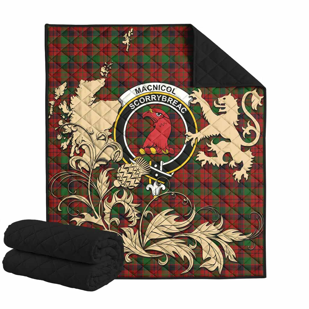MacNicol (McNicol) Tartan Crest Premium Quilt with Scottish Iconic Symbols 