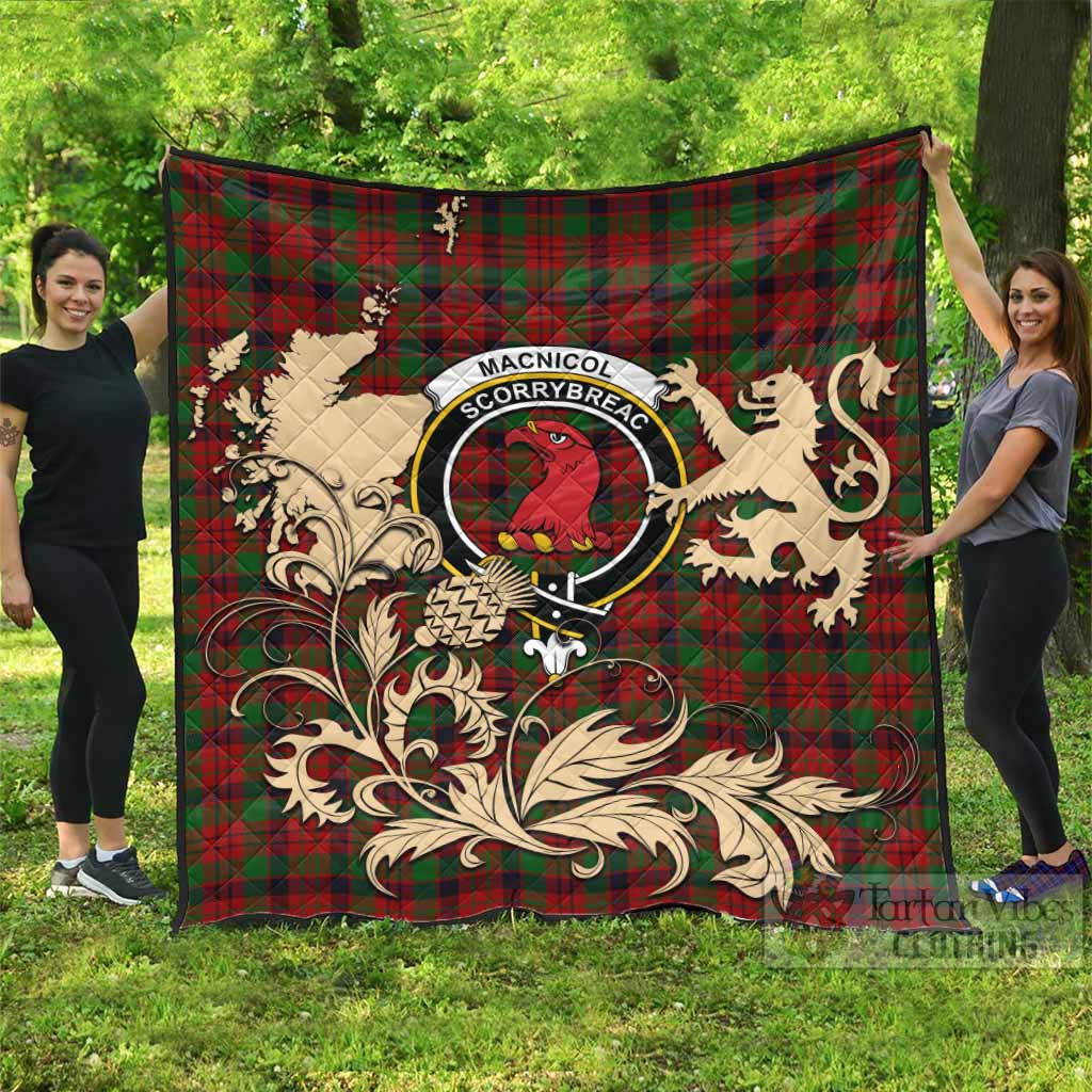 MacNicol (McNicol) Tartan Crest Premium Quilt with Scottish Iconic Symbols 