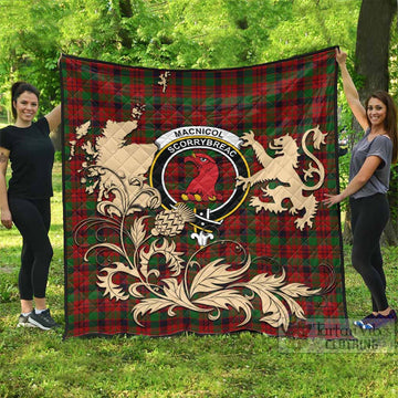 MacNicol (McNicol) Tartan Crest Premium Quilt with Scottish Iconic Symbols 