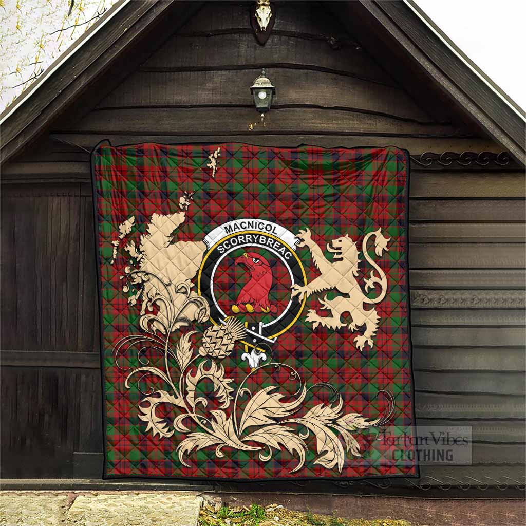 MacNicol (McNicol) Tartan Crest Premium Quilt with Scottish Iconic Symbols 