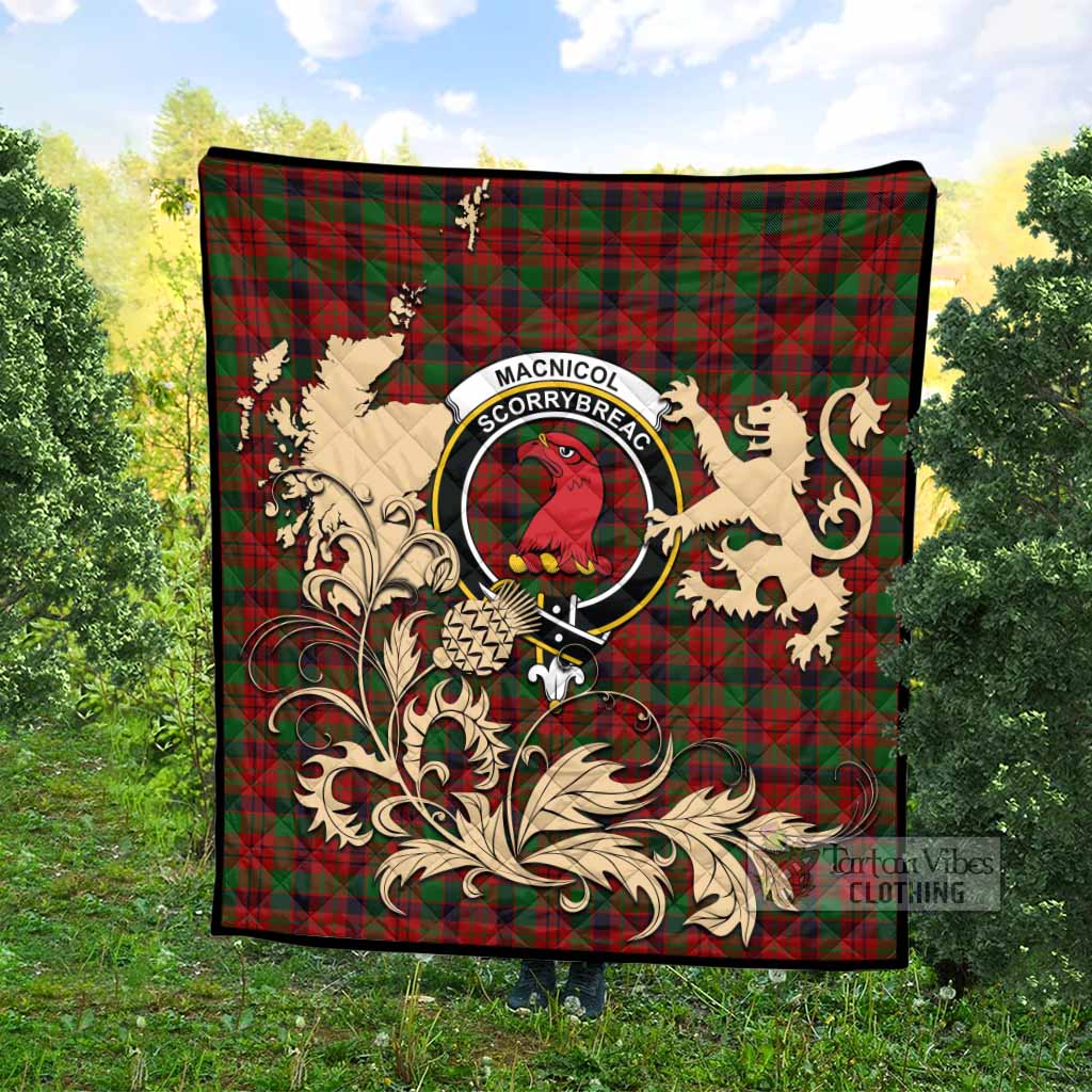 MacNicol (McNicol) Tartan Crest Premium Quilt with Scottish Iconic Symbols 