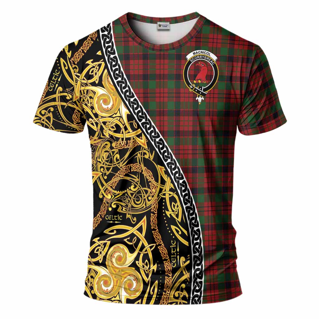 MacNicol (McNicol) Tartan Crest T-Shirt Celtic Knot and Triple Trickle Spiral Symbols