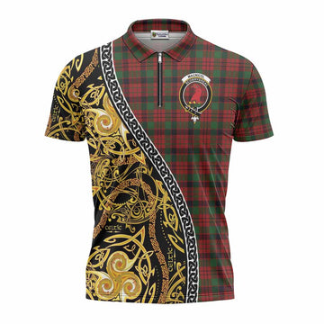 MacNicol (McNicol) Tartan Crest Zipper Polo Shirt Celtic Knot and Triple Trickle Spiral Symbols