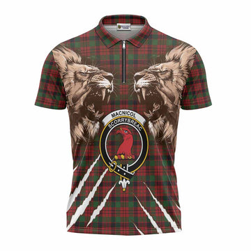 MacNicol (McNicol) Tartan Crest Zipper Polo Shirt Ferocious Lion Style