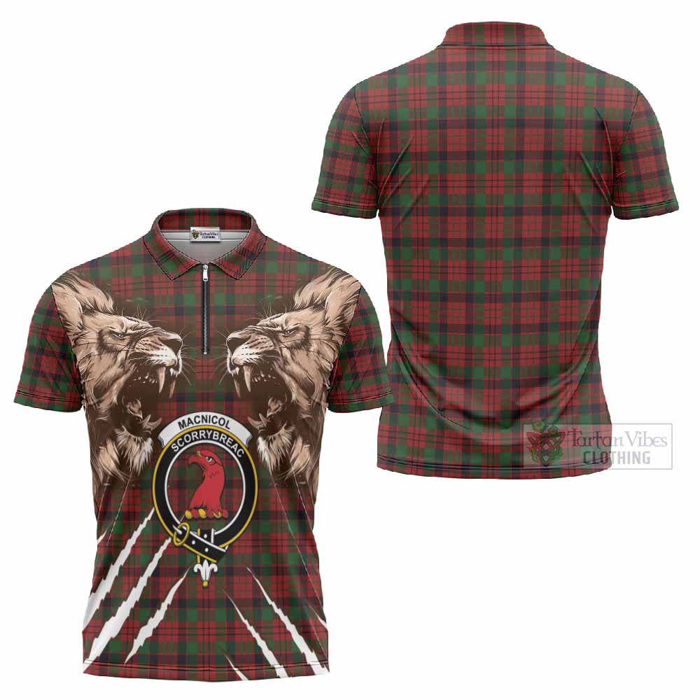 MacNicol (McNicol) Tartan Crest Zipper Polo Shirt Ferocious Lion Style