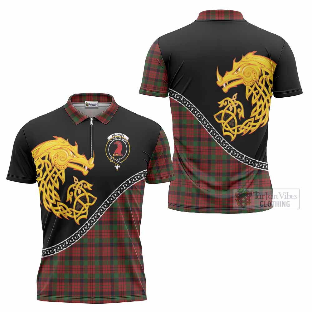 MacNicol (McNicol) Tartan Crest Zipper Polo Shirt Legendary Dragon Knot Half Style