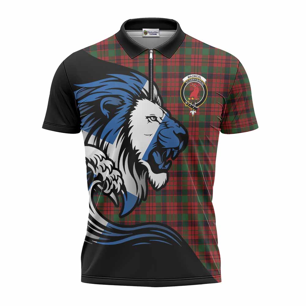 MacNicol (McNicol) Tartan Crest Zipper Polo Shirt Scottish Golden Lions Wave Flow