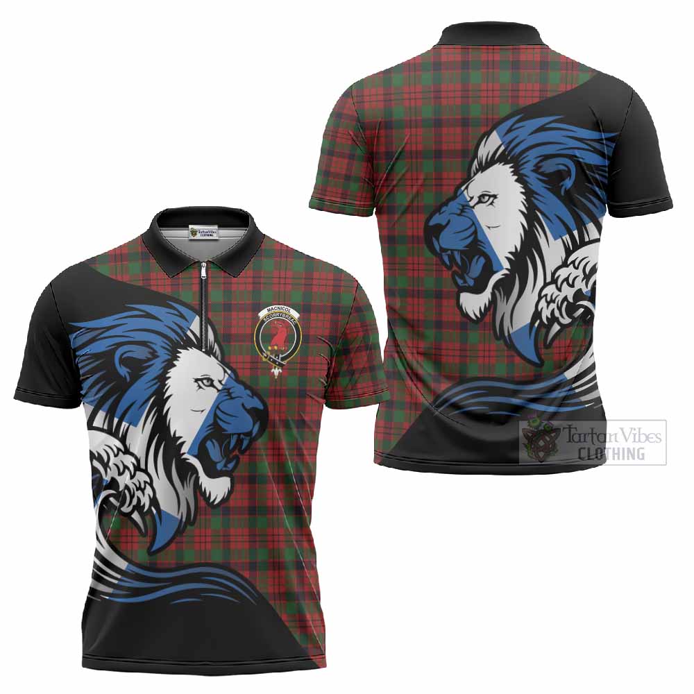 MacNicol (McNicol) Tartan Crest Zipper Polo Shirt Scottish Golden Lions Wave Flow