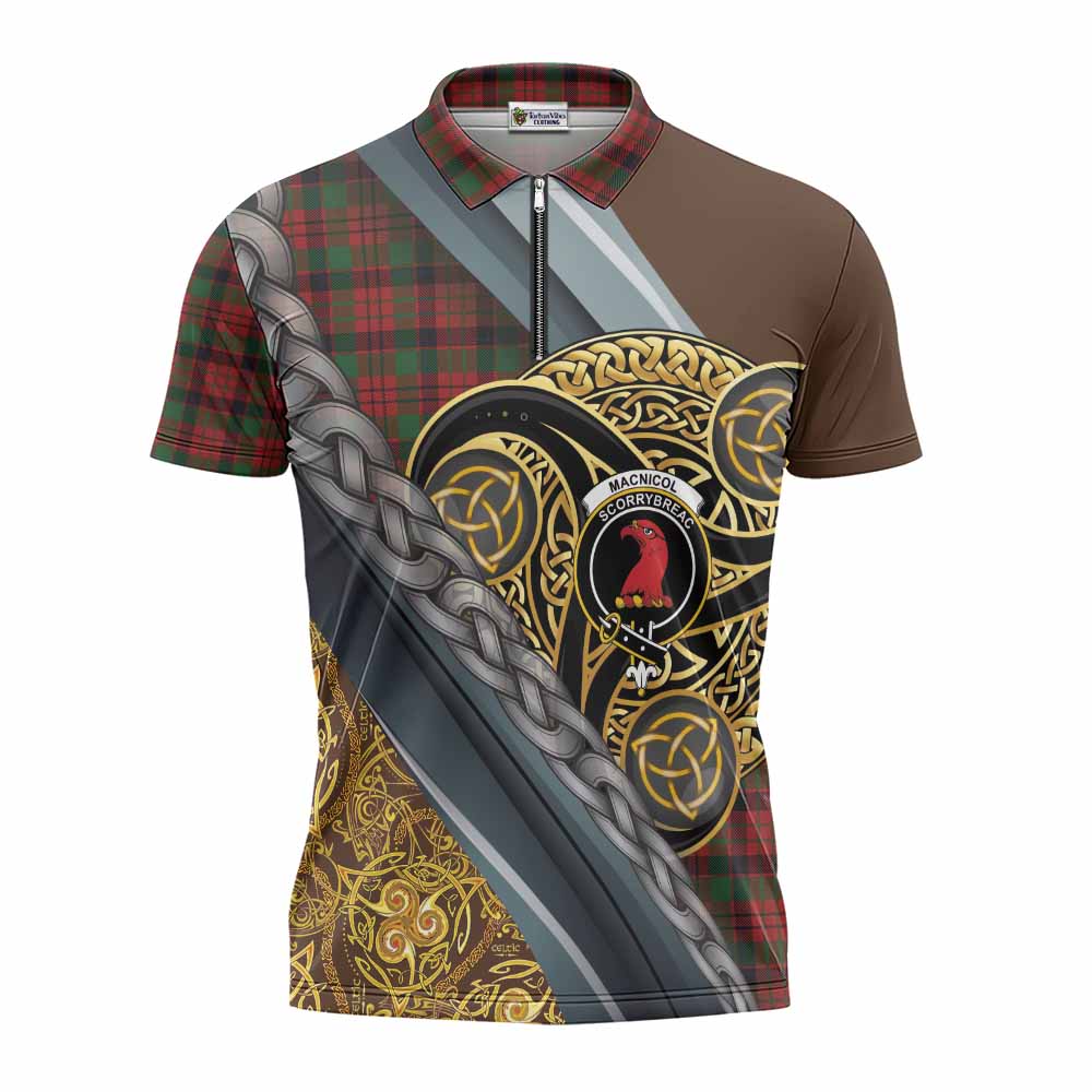 MacNicol (McNicol) Tartan Crest Zipper Polo Shirt Scottish Triskele Celtic