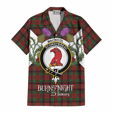 MacNicol (McNicol) Tartan Family Crest Cotton Hawaiian Shirt Scottish Burns Night Thistle Floral