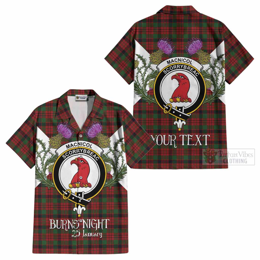 MacNicol (McNicol) Tartan Family Crest Cotton Hawaiian Shirt Scottish Burns Night Thistle Floral