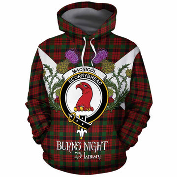 MacNicol (McNicol) Tartan Family Crest Cotton Hoodie Scottish Burns Night Thistle Floral