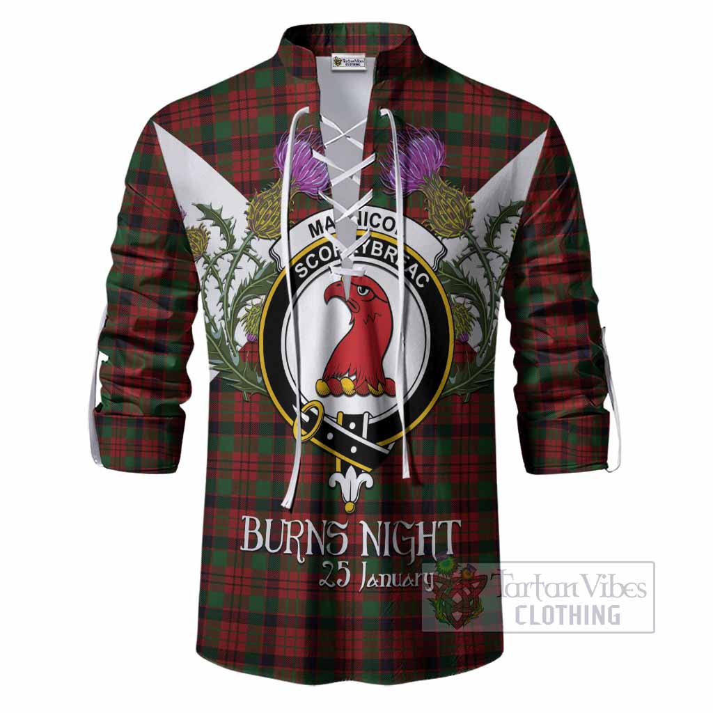 MacNicol (McNicol) Tartan Family Crest Ghillie Shirt Scottish Burns Night Thistle Floral