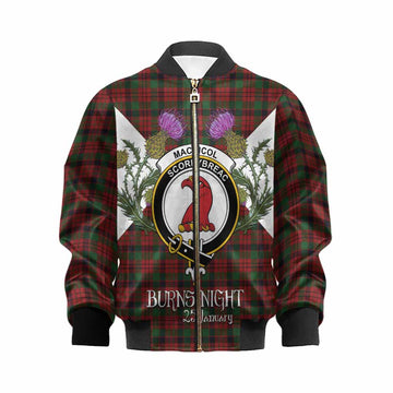 MacNicol (McNicol) Tartan Family Crest Kid Bomber Jacket Scottish Burns Night Thistle Floral