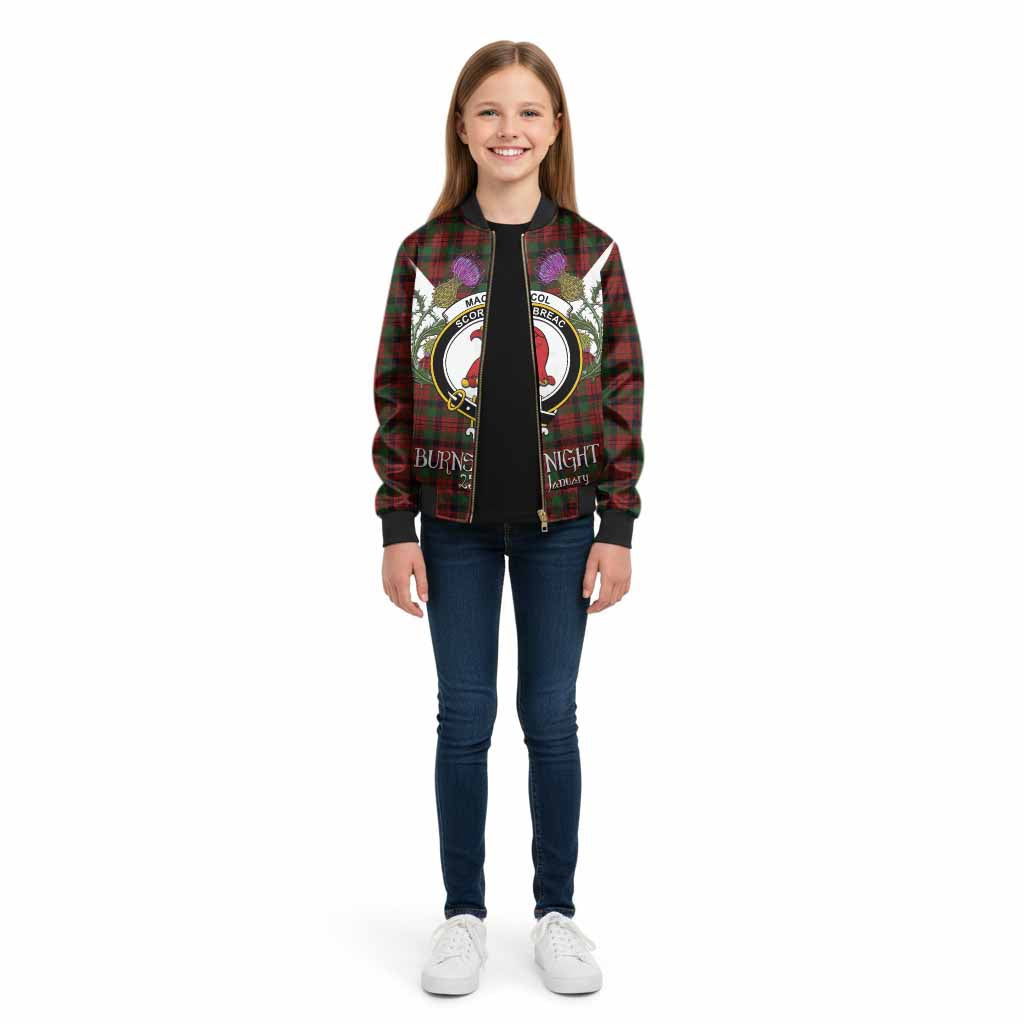 MacNicol (McNicol) Tartan Family Crest Kid Bomber Jacket Scottish Burns Night Thistle Floral