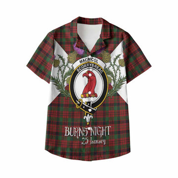 MacNicol (McNicol) Tartan Family Crest Kid Hawaiian Shirt Scottish Burns Night Thistle Floral