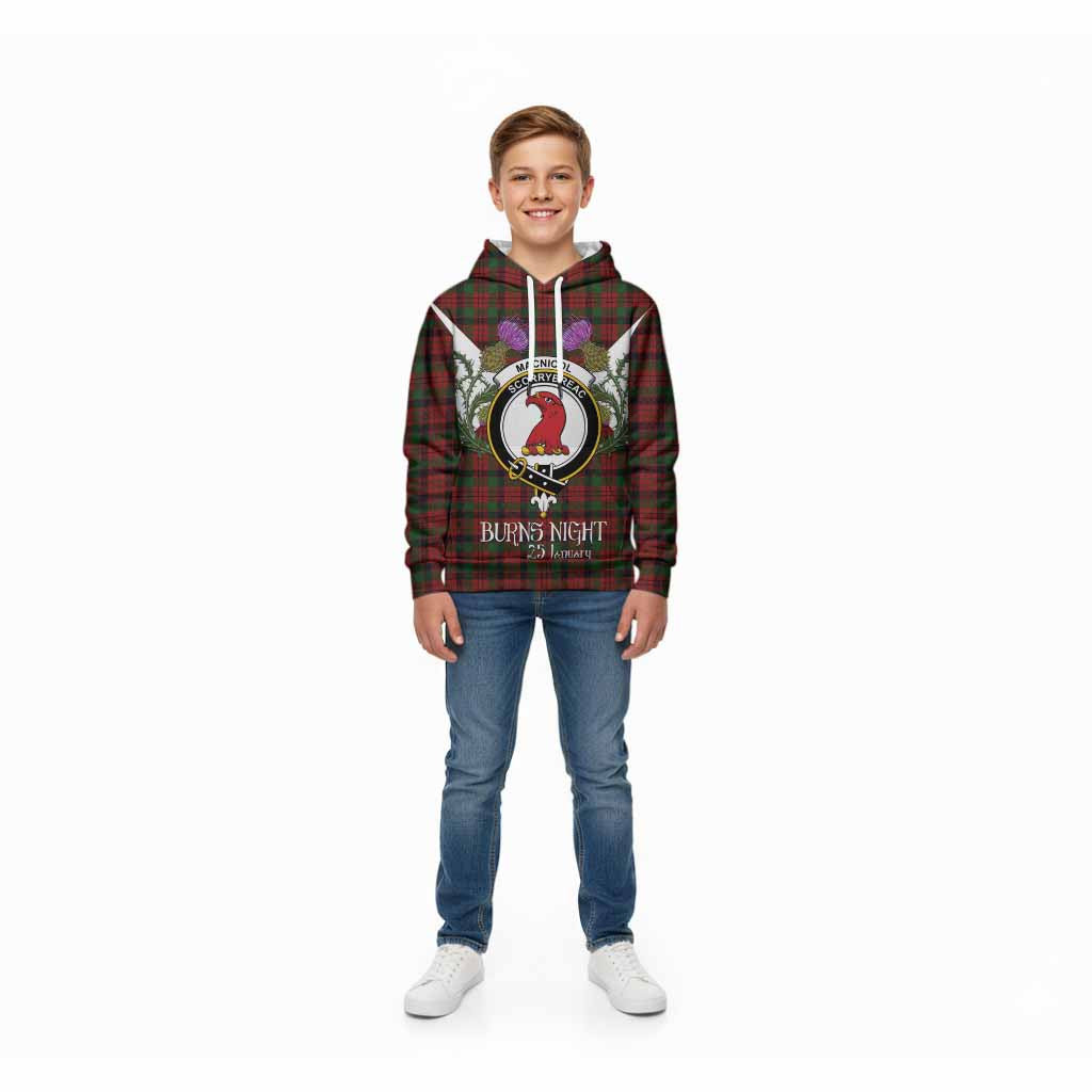 MacNicol (McNicol) Tartan Family Crest Kid Hoodie Scottish Burns Night Thistle Floral