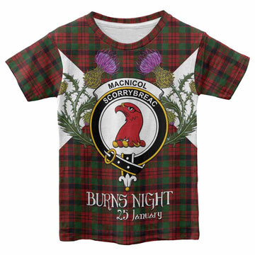 MacNicol (McNicol) Tartan Family Crest Kid T-shirt Scottish Burns Night Thistle Floral