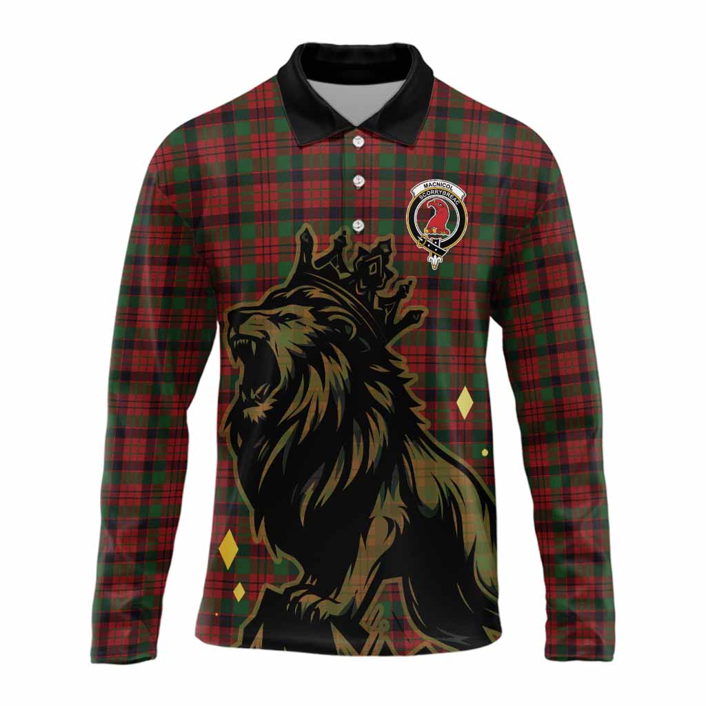MacNicol (McNicol) Tartan Family Crest Long Sleeve Polo Shirt Crowned Lion Roaring