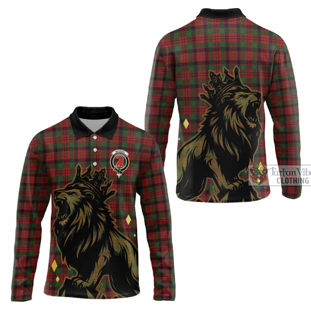 MacNicol (McNicol) Tartan Family Crest Long Sleeve Polo Shirt Crowned Lion Roaring