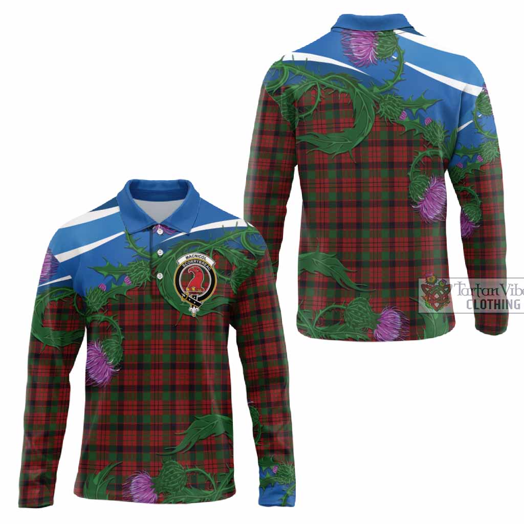 MacNicol (McNicol) Tartan Family Crest Long Sleeve Polo Shirt Thistle in Minimalism