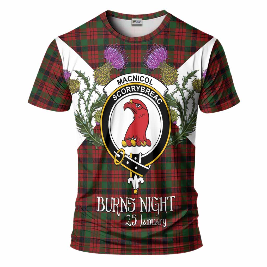 MacNicol (McNicol) Tartan Family Crest T-Shirt Scottish Burns Night Thistle Floral