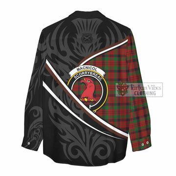 MacNicol (McNicol) Tartan Family Crest Women Casual Shirt Celtic Scottish Thistle Floral
