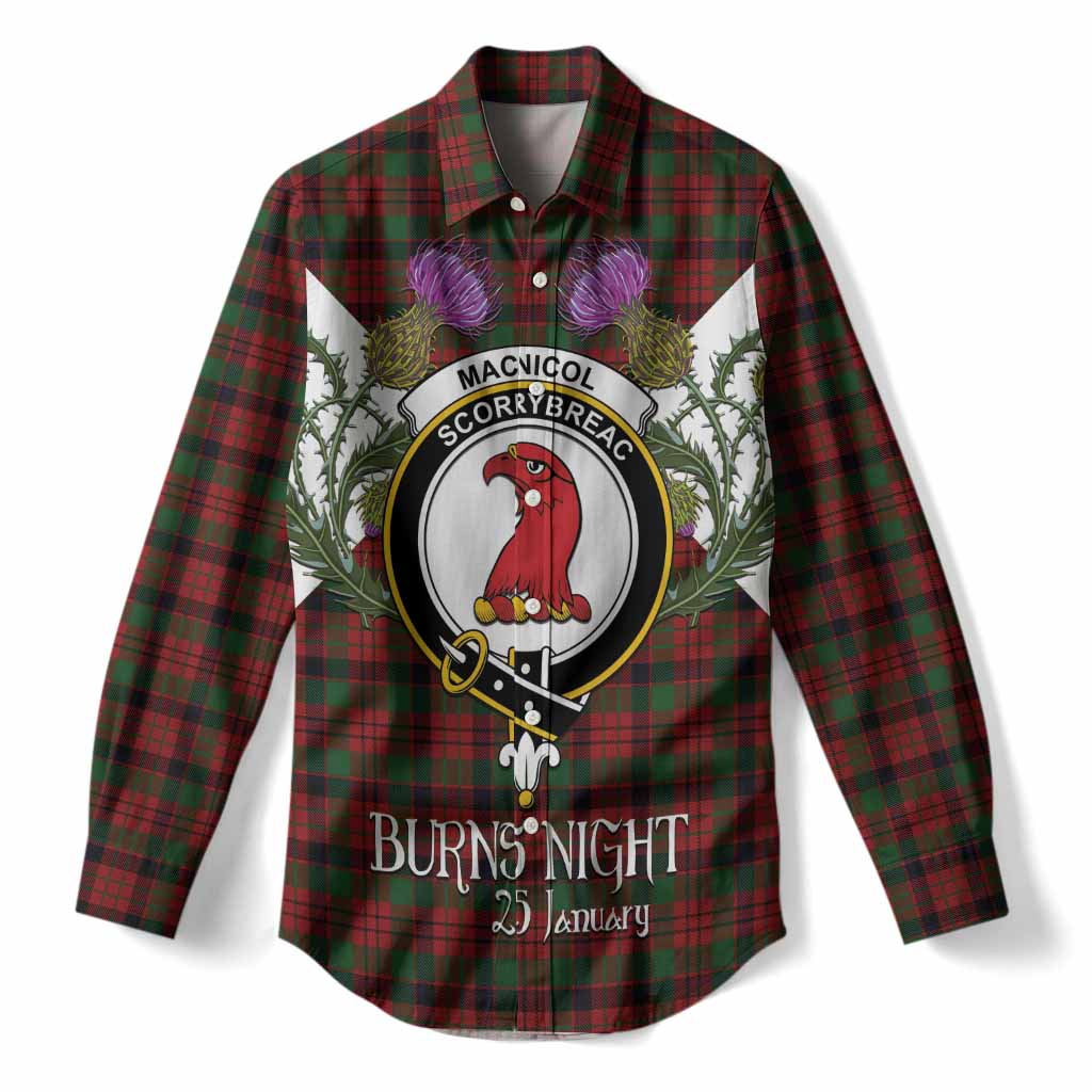 MacNicol (McNicol) Tartan Family Crest Women Casual Shirt Scottish Burns Night Thistle Floral