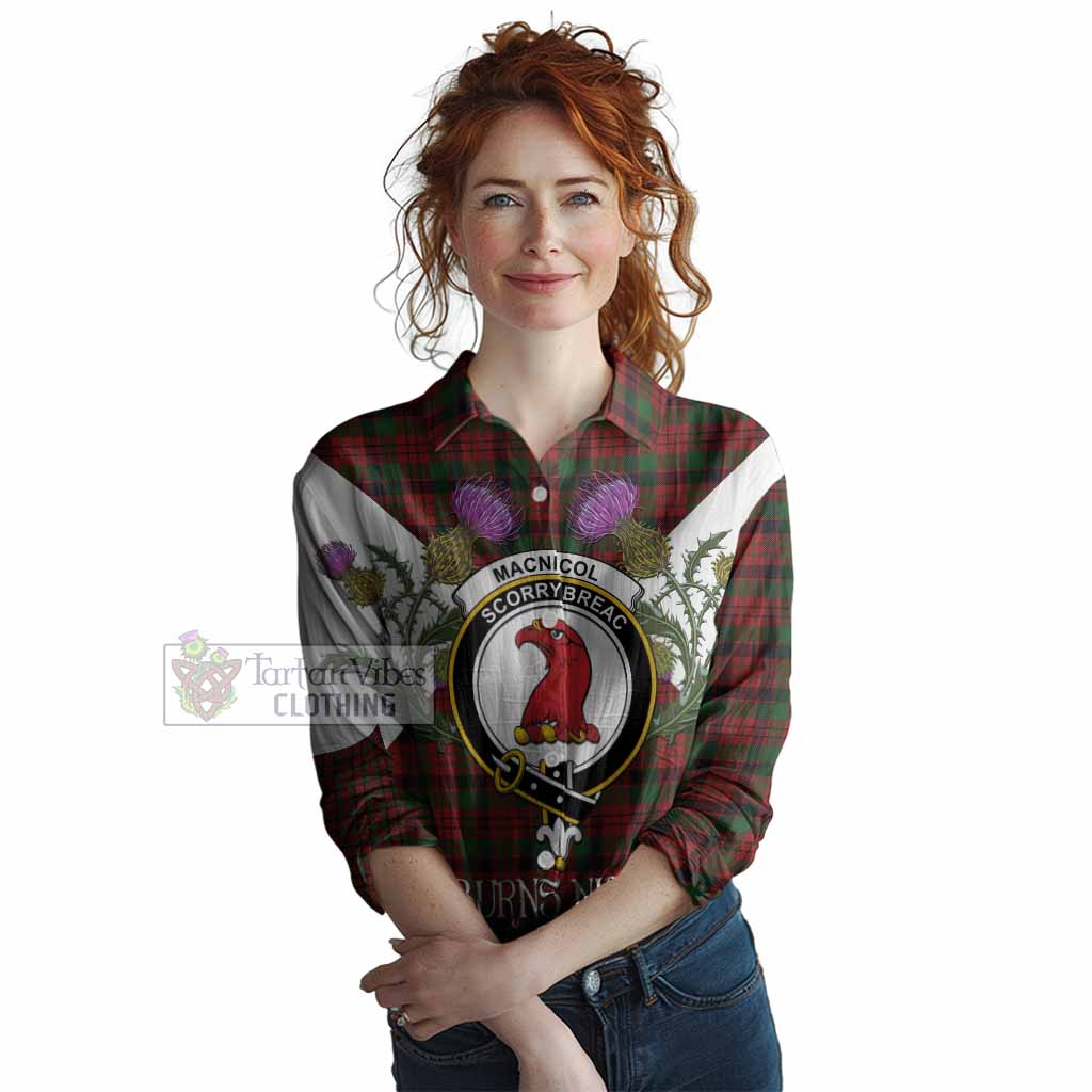MacNicol (McNicol) Tartan Family Crest Women Casual Shirt Scottish Burns Night Thistle Floral