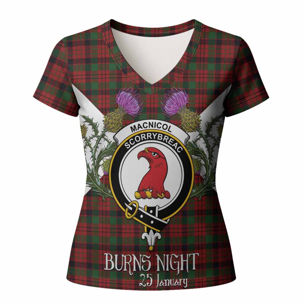 MacNicol (McNicol) Tartan Family Crest Women T shirt Scottish Burns Night Thistle Floral
